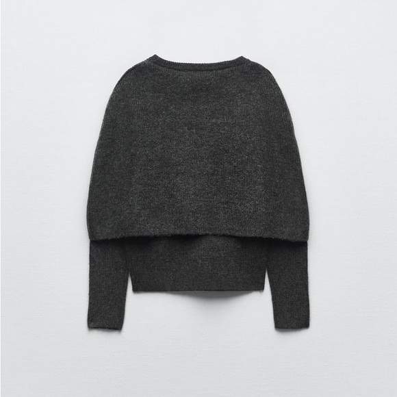 Zara Anthracite Grey Wrap Collar Knit Sweater - Picture 10 of 11